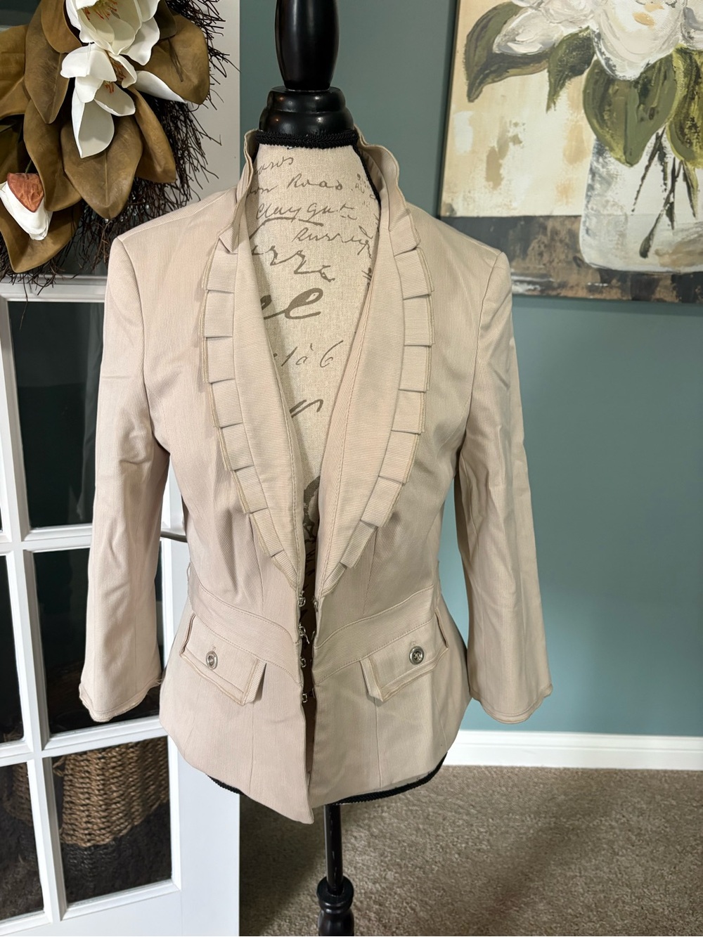 White House Black Market Women's Ruffle-Trim Light Beige Blazer